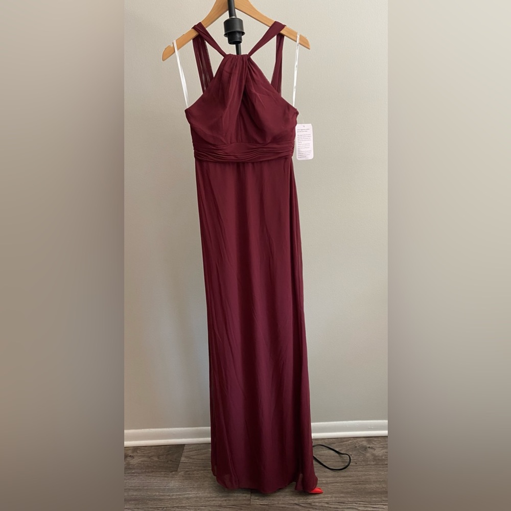 Jenny Packham - NWT Twist Halter Chiffon Trumpet Dress Size 0 in Cabernet